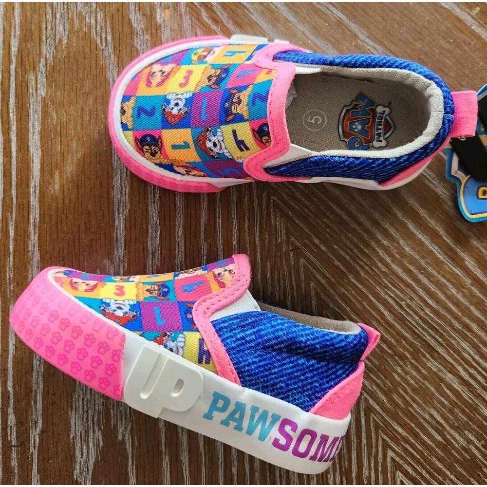 NEW Ground Up Canvas Slip-on Colorful Paw Patrol Sneakers Toddler Size 5‎